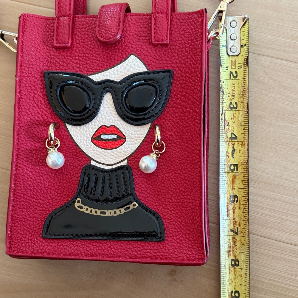 WOMEN FASHION NOVELTY LADY FACE SHOULDER HANDBAG/CLUTCH RETRO RED CHIC GLAM NWOT - Picture 4 of 12